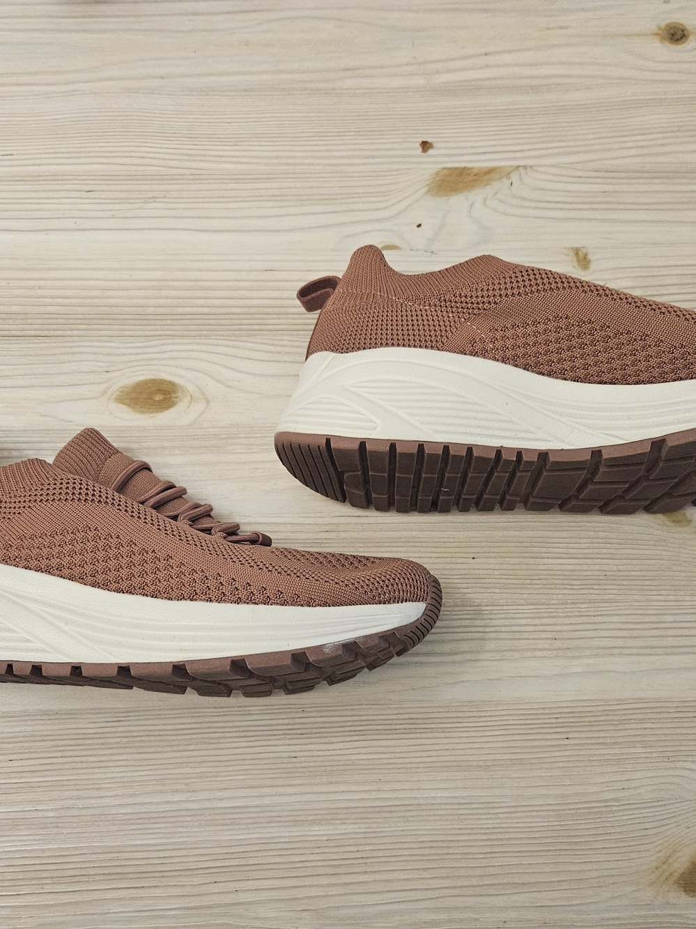 Skechers Knit Slip-On Athletic Sneakers in Dusty Rose and White